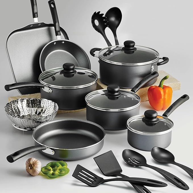 18 Piece Non-stick Cookware Set - Steel Gray Color Complete Set for Home Kitchen Daily Cooking