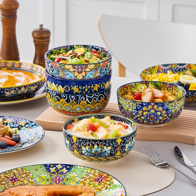 vancasso 24 Pieces Dinnerware Sets Plates and Bowls Set Porcelain Dishes Set for 6 Microwave and Dishwasher Safe Scratch Resistant Bohemian Style Dining Ware Service for 6 Series SIMI
