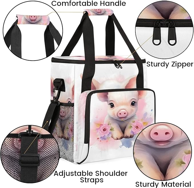 Pig Pattern Travel Coffee Maker Carrying Bag Large Organizer Storage Tote Bag Insulated Reusable Cooler Grocery Bags