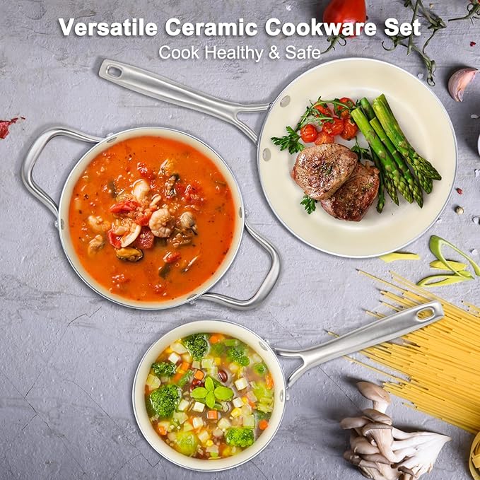Pots and Pans Set 7 Piece Nonstick Ceramic Cookware Set Kitchen Induction Cookware Sets Pots and Pans Non Stick with Oven Safe Handle 100% PFOA Free Blue