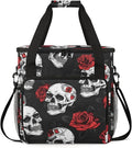 Skull Rose Flower Travel Coffee Maker Carrying Bag Large Organizer Storage Tote Bag Insulated Reusable Cooler Grocery Bags
