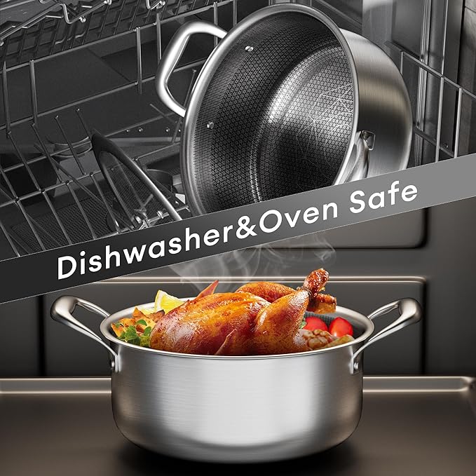 COOKER KING Stainless Steel 6 Pcs Pots Set 1.5 &amp 2QT Saucepan and 5-Quart Pots with Lids Non Stick Non Toxic Stay-Cool Handles Induction Oven Dishwasher Safe
