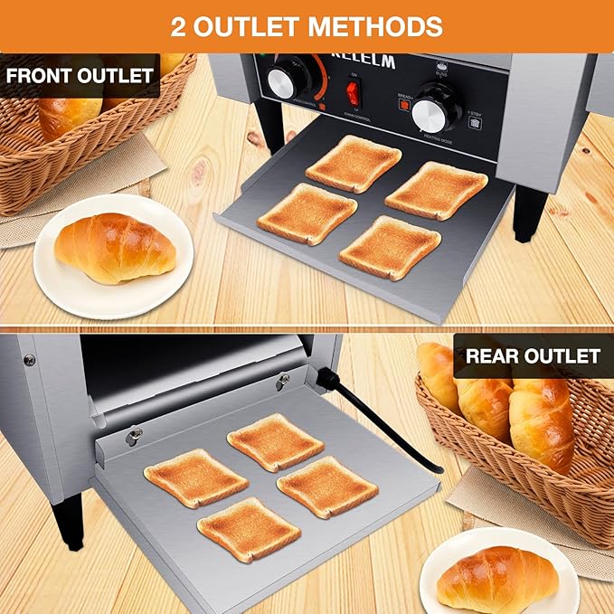 Conveyor ToasterCommercial ToasterHeavy Duty Restaurant ToasterElectric Stainless Steel Toaster Conveyor 300 Slices for Bread Bun Bagel Baked Food1.9KW