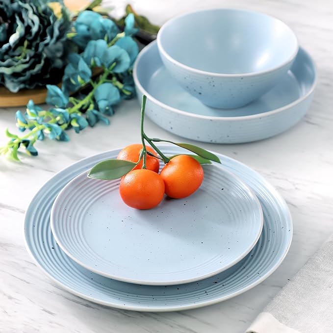 Elama Emilia 16 Piece Double Bowl Stoneware Dinnerware Set (Light Blue) Service for 4 …