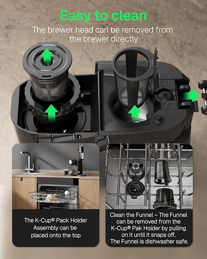 HBN Single Serve Coffee Maker for K-Cup &amp Ground Coffee Fast Brew One Cup Coffee &amp Tea Machine with 10oz Stainless Steel Tank Compact Design Capsule Coffee Machine Black