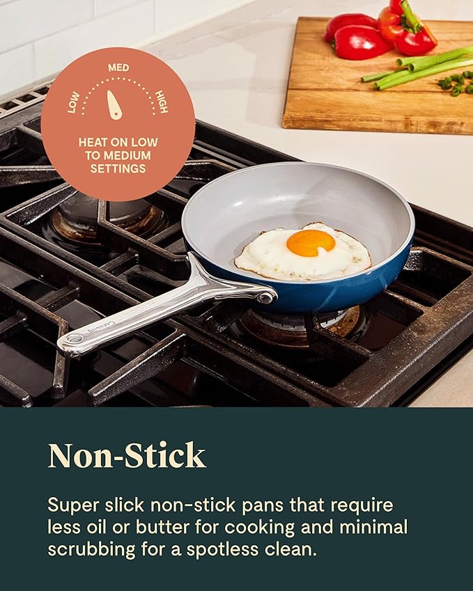 Caraway Mini Cookware Set - Non-Stick Ceramic Fry Pan (1.05 qt 8) &amp Sauce Pan (1.75 qt) - Non Toxic PTFE &amp PFOA Free - Oven Safe &amp Stovetop Agnostic (Gas Electric &amp Induction) - Pe