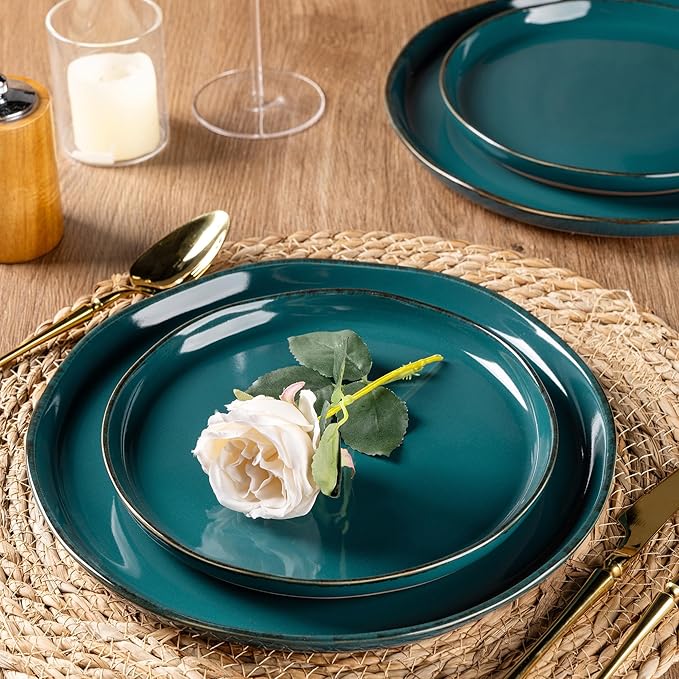 AmorArc Ceramic Dinnerware Sets for 4 12 Pieces Handpainted Plates and Bowls Set with Rustic Terracotta Underside Scratch Resistant Stoneware Dishes Set Dishwasher &amp Microwave Safe