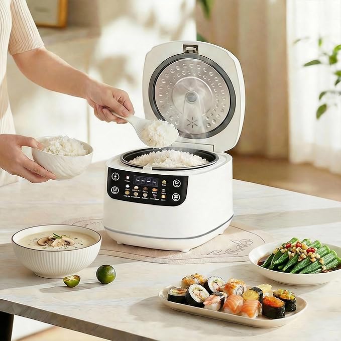 Portable Digital Rice Cooker 6-Cup (Uncooked)/12-Cup (Cooked) Small Rice Maker with Steaming Basket Mini Rice Cooker with 2L Removable Nonstick Inner Pot 10 Menu Options Auto Keep Warm 24 Hour De