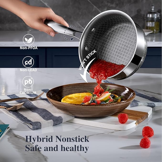 Hybrid Nonstick Pot Set 1.5 QT Sauce Pan 2 and 5.2 QT Stock Pot with Glass LidsCookware setsStay-Cool Handles2 Silicone TrivetsDishwasher-FriendlyCompatible All Cooktops.