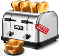 PYY Toaster Commercial 4 Slices- 225 Slices/Hour 1800W Pop Up Wide Slots 1.57 inch Stainless Steel 6-Level Setting