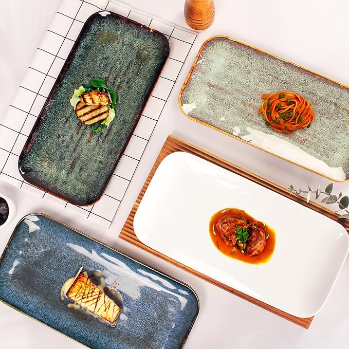 Porcelain Dinner Plates Serving platters for entertaining for Fruit cheese snack Bread cupcake Salad - Scratch Resistant durable Microwave Dishwasher Safe four colors 4 PCS