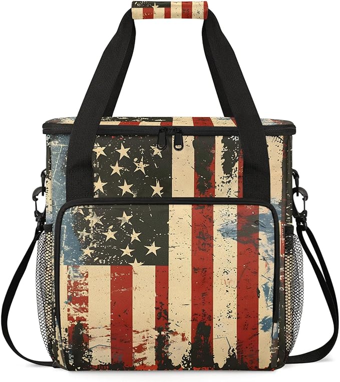 Usa Flag Coffee Maker Carring Bag Large Insulated Storage Organizer Case Tote Bags with Shoulder Strap for Travel Work Picnic
