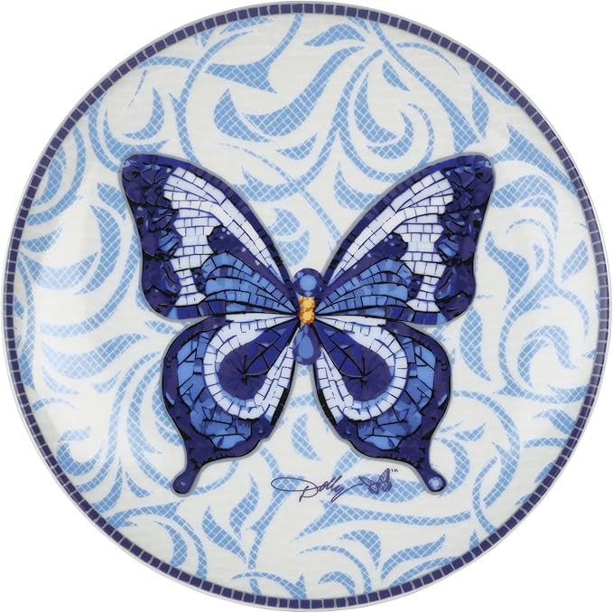 Dolly Parton 12 Piece Jeweled Mosaic Blue Butterfly Dinnerware Set Porcelain Dinner Plates Salad Plates Bowls Service for 4 Microwave Dishwasher Safe