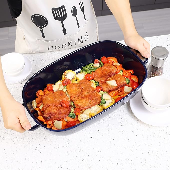4.5 Quart Ceramic Baking DishServing Bakeware for CasseroleLasagnaGratinBroilingRoastingand Baking.Large Deep 14x10x3.11 inches PanSafe for Oven Microwave Refrigerator Disinfection Cabinet and