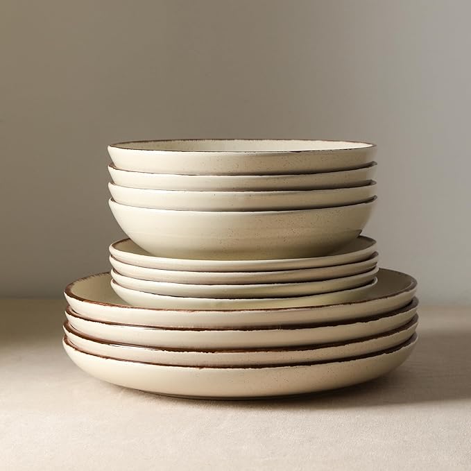 Earth and Clay Heath 12-Piece Dinnerware Set Stoneware Plates and Bowls Set Dishwasher and Microwave Safe Dish Set for 4 Coffee