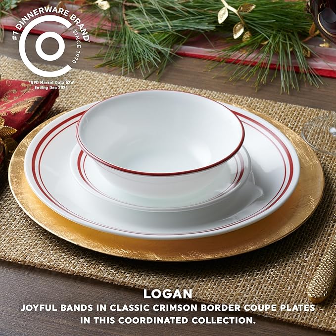 Corelle Vitrelle 18-Piece Service for 6 Dinnerware Set Triple Layer Glass and Chip Resistant Lightweight Round Plates and Bowls Set Logan
