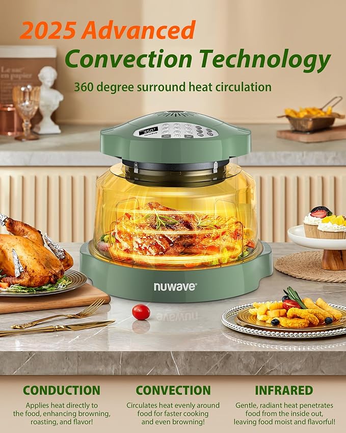 Nuwave Oven Pro Plus Air Fryer Infra-Red Countertop 2025 Advanced Convection No Defrosting or Preheating Cook Fresh or Frozen Durable Power Dome 100 Presets &amp 50 Memory PFAS Free Wild Oliv