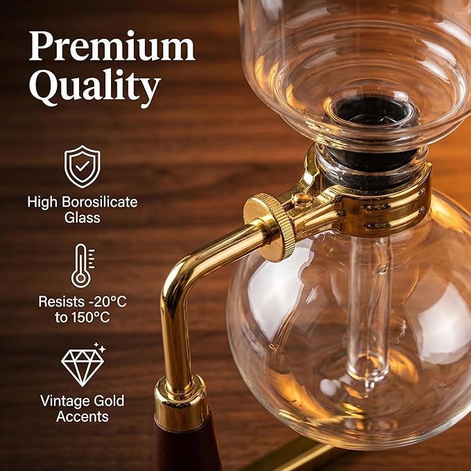 Siphon Coffee Maker 3-Cup (360ml) Japanese Vacuum Brew Pot with Coffee Grinder Glass Cup Storage Container Packaged Gift Box for Coffee Aficionados &amp Gift Giving