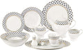 Lorren Home Trends 57-Piece Porcelain Dinnerware Set with Cobalt Blue Lattice Border Service for 8 Gold