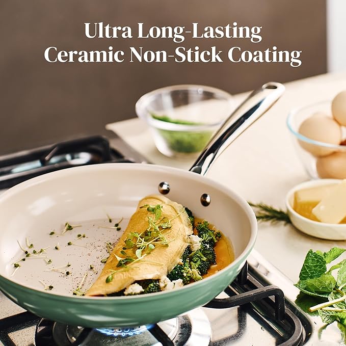 Redchef Non Stick Ceramic Frying Pan Set Non Toxic Ceramic Pans for Cooking 8 9.5 11 Skillet Set No PFAS &amp PTFE &amp PFOA with Stainless Steel Handle Dishwasher &amp Oven Safe Max up to 8