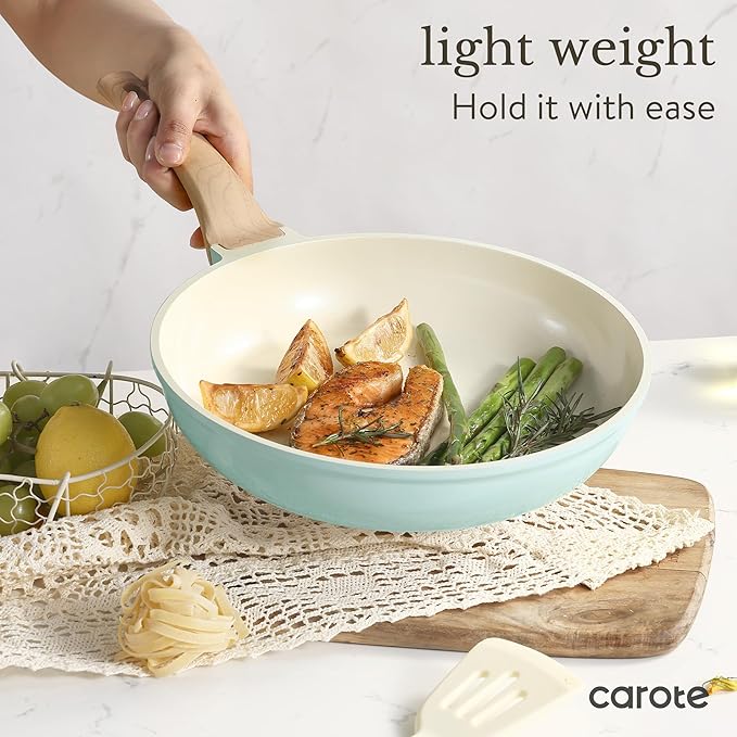 CAROTE 21-Piece Ceramic Pots and Pans Cookware Set Non Stick Induction Cook Ware Kitchen Cooking Set Non-Toxic Health PFAS Free