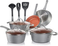 NutriChef Nonstick Cookware Excilon |Home Kitchen Ware Pots &amp Pan Set with Saucepan Frying Pans Cooking Pots Lids Utensil PTFE/PFOA/PFOS free 11 Pcs Gray
