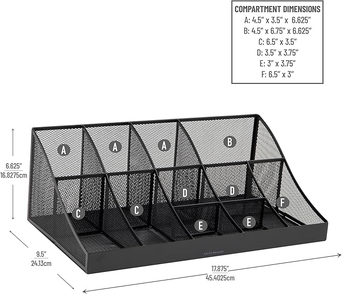 Mind Reader Countertop Organizer 2-Tier Office Breakroom Supply Caddy Metal Mesh Black