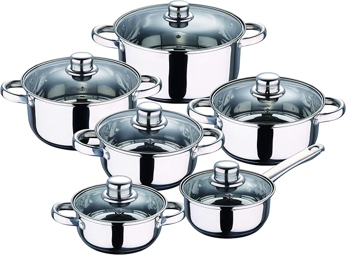 San Ignacio Cassel 12-Piece Stainless Steel with Frying Pan Set (16/20/24 cm) Paradise in Pressed Aluminium
