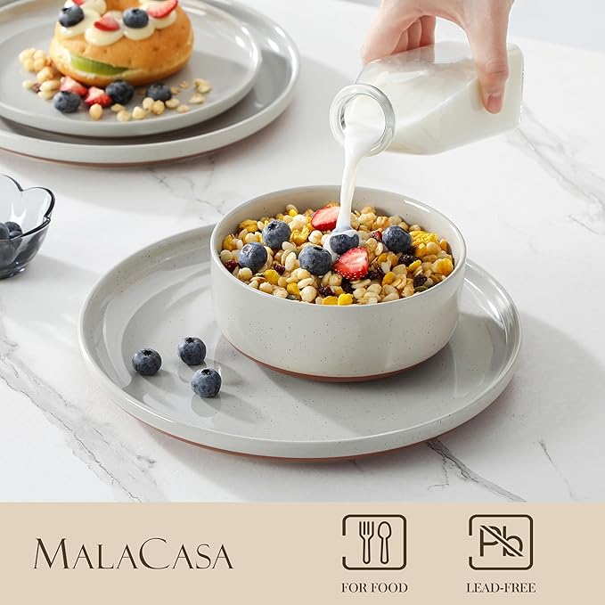 MALACASA Plates and Bowls Sets 18 Pieces Modern Ceramic Dinnerware Set for 6 Kitchen Dinner Set Stoneware Dishware Dishes Set Microwave and Dishwasher Safe Grey Series TARA