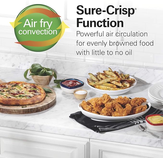 Hamilton Beach Sure-Crisp Air Fryer Countertop Toaster Oven Fits 9” Pizza 4 Slice Capacity Powerful Circulation Auto Shutoff &amp Wave Crusher Blender with 40 Oz Glass Jar and 14 Functions