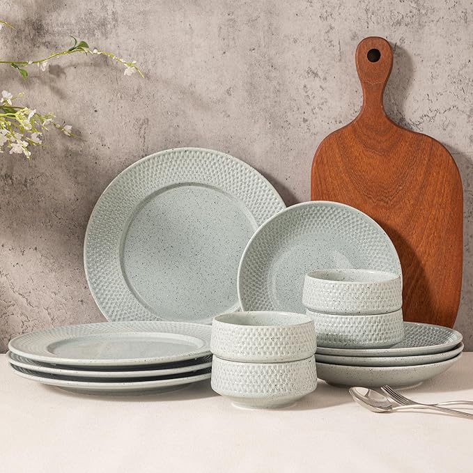 Dinnerware sets plates and bowls sets modern platesCeramic Dinnerware Sets12 Pieces Porcelain Lightweight PlatesScratch Resistant Dish Set (style - 12 4 - Set (12pcs))