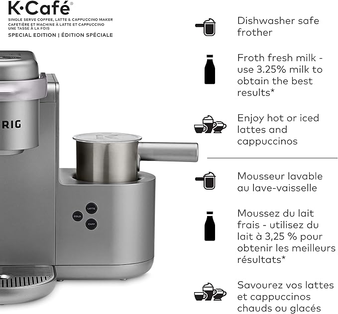 Keurig K-Café Special Edition Single Serve K-Cup Pod Coffee Latte and Cappuccino Maker with Milk Frother for Speciality Beverages Grey Keurig COFFEE_MAKER