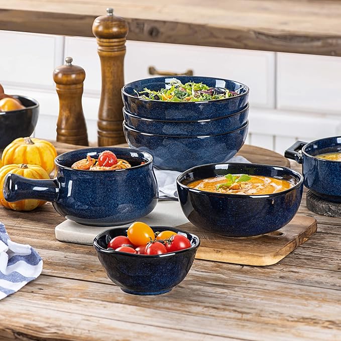 Vicrays 24-Piece Kitchen Dinnerware Set Ceramic Flat Dinner Plates Salad Plates Bowls Set Coffee Mug Microwave Oven and Dishwasher Safe Scratch Resistant Suitable for Home Party (Blue)