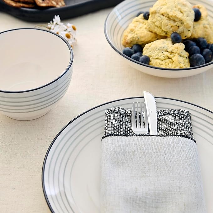 Earth &amp Clay Zeke 12-Piece Dinnerware Set Earthenware Plates and Bowls Set Dishwasher and Microwave Safe Dishes Dish Set for 4 Grey
