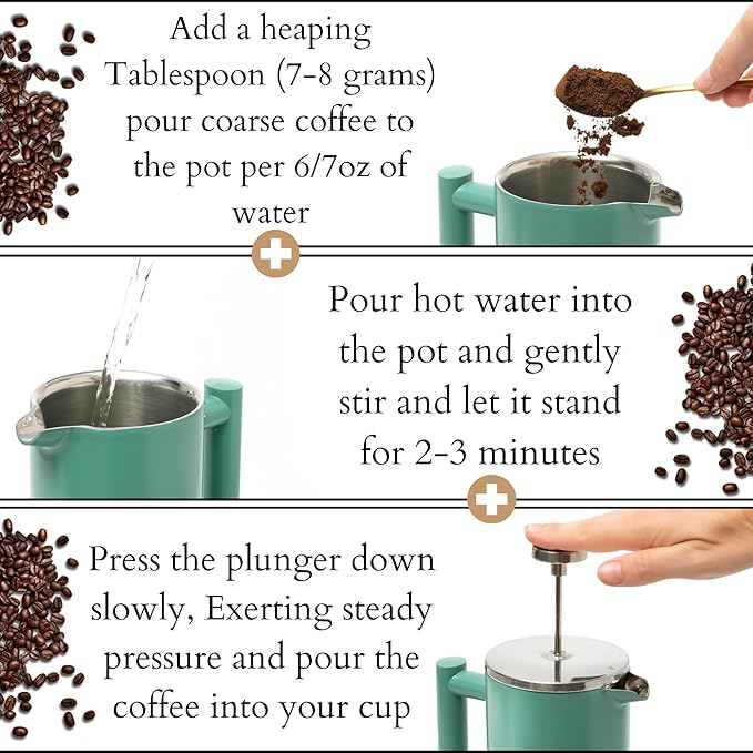 Mixpresso Green Stainless Steel French Press Coffee Maker 26 Oz 770 Ml Double Wall Insulated French Press Stainless Steel Easy Clean Tea Brewer Easy Press Durable Metal Coffee Press