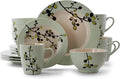Elama RETROBLOOM Retro Bloom 16 Piece Luxurious Stoneware Dinnerware with Complete Setting for 4 16pc Green