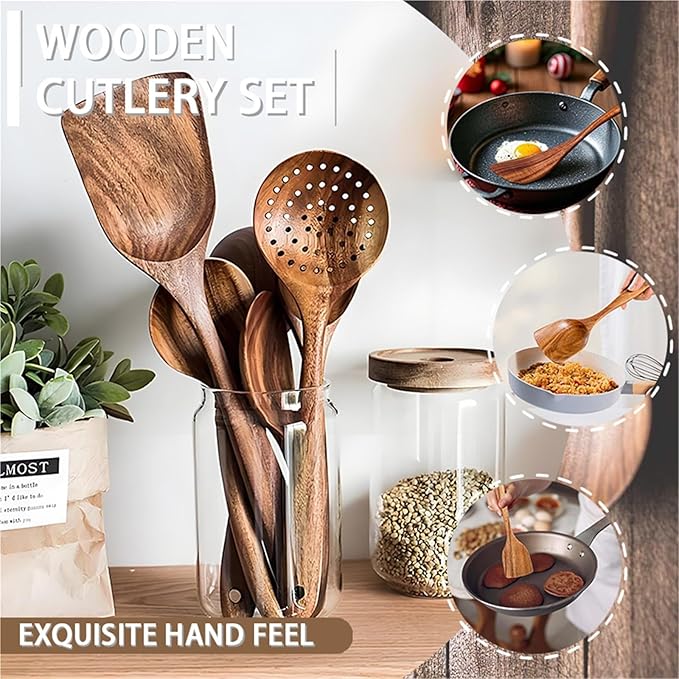 5-Pieces Wooden Kitchen Utensils Set Heat Cooking Tools for Home &amp Restaurant Odor-Free Kitchenware