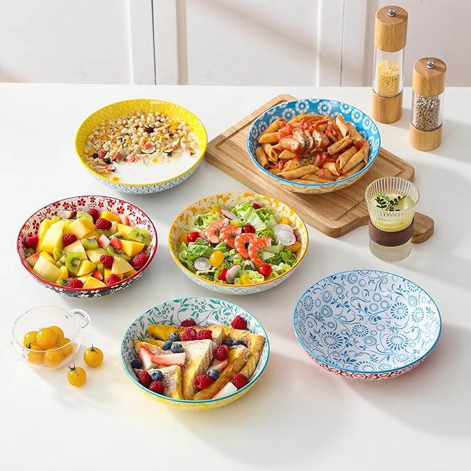 vancasso SELENE 24 Pieces Dinnerware Sets and 8.5 Pasta Bowls Set of 6 40 oz Porcelain Shallow Salad Bowls