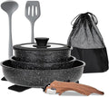 MAISON ARTS Detachable Handle Pots and Pans Set 10 Piece Nonstick Black Granite Cooking Pot Stackable Induction Cookware Sets Ideal for Camping and RVs