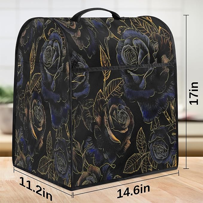 cfpolar Kitchen Aid Mixer Cover Compatible with 6-8 Quarts Flower Gold Blue Rose Stand Mixer Cover Kitchen Aid Mixers Accessories Appliance Organizer Bag Dust Covers with Zipper Pocket