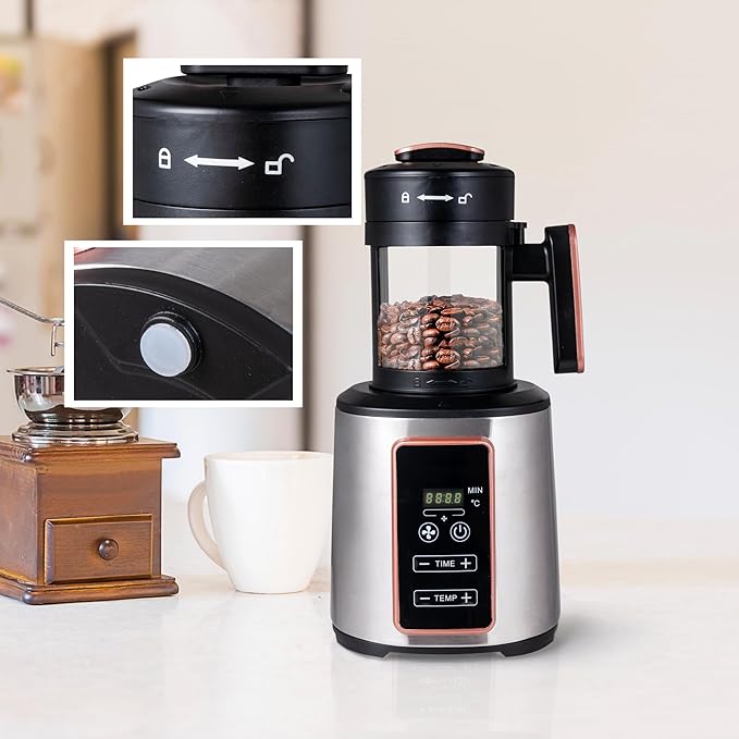 Electric Coffee Bean Roaster Machine for Home Use – 1500W Air Coffee Roaster with Adjustable Temperature &amp Timer Built-In Chaff Collector &amp Air Circulation 100g Capacity Electric Coffee Roast