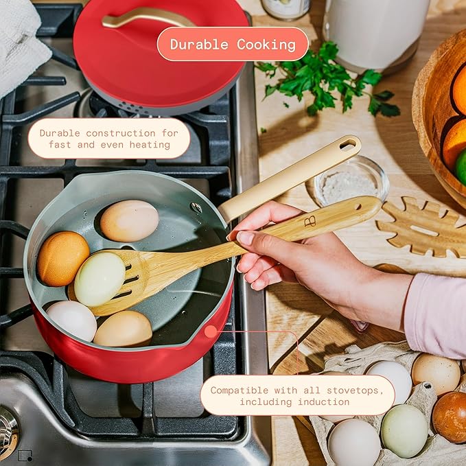 12-Piece Ceramic Non-Stick Cookware Set | Pots and Pans with Strainer Lids &amp Pour Spouts | Induction &amp Oven Safe to 500°F | PFOA-Free Stay-Cool Handles