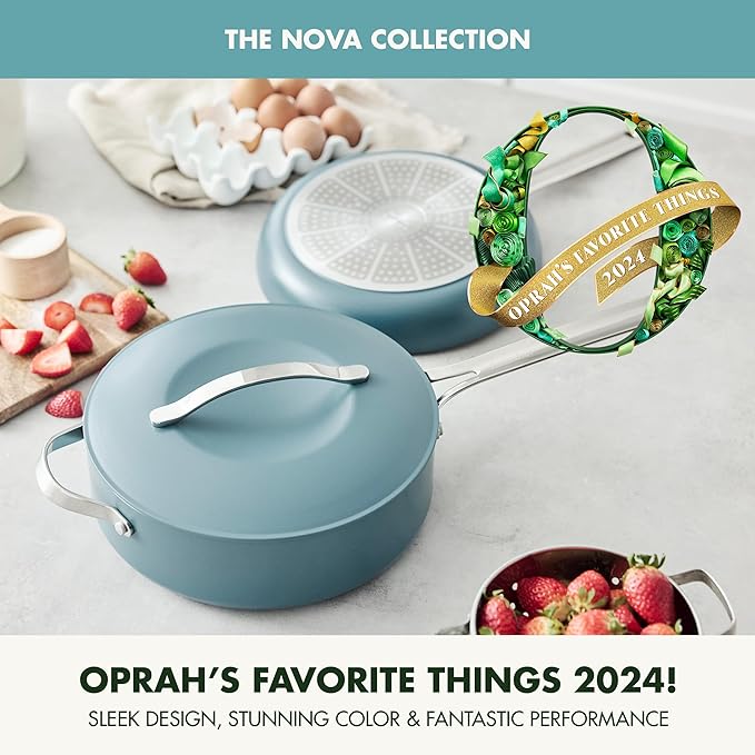 GreenPan Nova 10” Frying Pan Skillet and 4.37QT Sauté Pan with Lid Oprah’s Favorite Things 2024 PFAS-Free Ceramic Nonstick Induction Suitable Sear Fry Broil Dishwasher &amp Oven Safe Deep Tea
