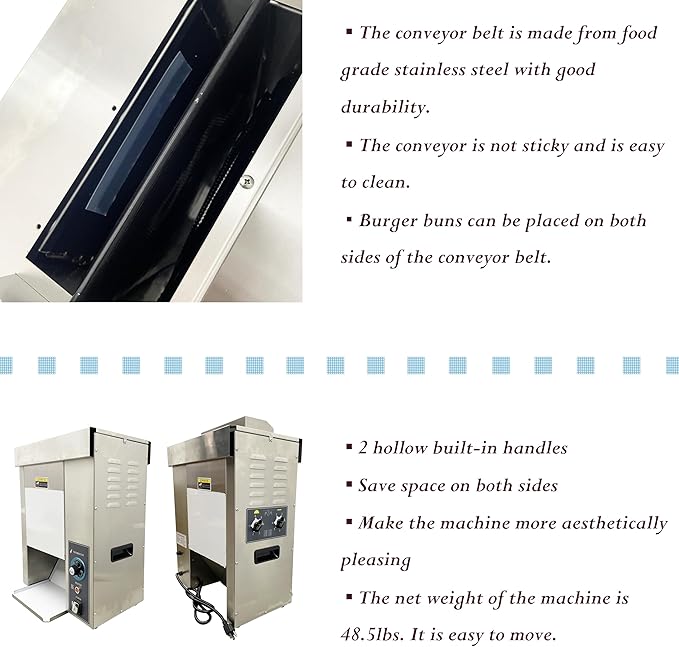 Vertical Commercial Burger Machine Hamburger Bun Toaster Chain Toaster for Restaurants Bakery Cafeteria Diner Chain Type Automatic Adjustable 2000W