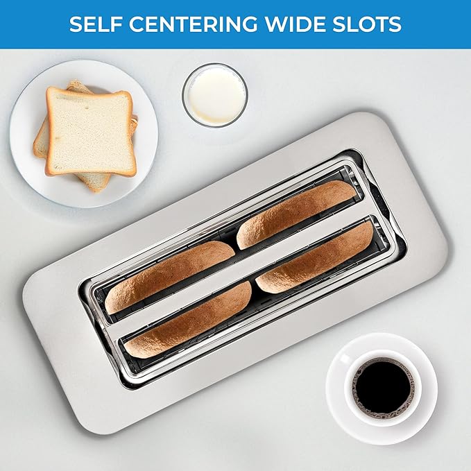 Kenmore 4-Slice Long Slot Toaster - Color Touch Screen &amp 6 Shade Settings Extra Wide Slots Digital Timer Customizable Smart Presets Reheat Defrost Add Time Functions Stainless Steel
