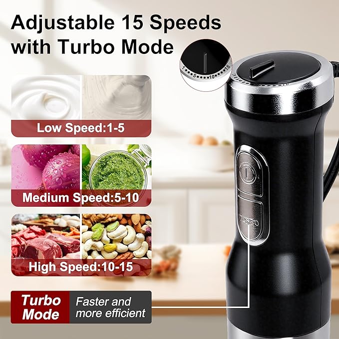Keylitos 5 in 1 Immersion Hand Blender Mixer [Upgraded] 1000W Handheld Stick Blender with 600ML Chopper 800ML Beaker Whisk and Milk Frother for Smoothie Baby Food