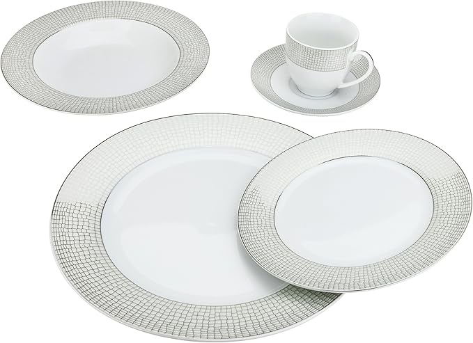 G1330-20 Silver-Plated Dinnerware Set Dinner Service for Four 20-Piece Set: 4 Dinner Plates 4 Soup Plates 4 Dessert Plates 4 Tea Cups with 4 Saucers