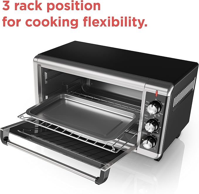 BLACK+DECKER TO3250XSBD 8-Slice Extra Wide Convection Countertop Toaster Oven Includes Bake Pan Broil Rack &amp Toasting Rack Stainless Steel/Black