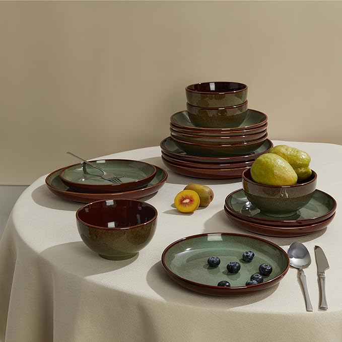 36 Piece Stoneware Dinnerware Sets Ceramic Plates and Bowls Set Microwave &amp Dishwasher Safe Kitchen Dish Set Modern Dinner Salad Plates | Cereal Bowls for 12 Dishware Sets Sage Green