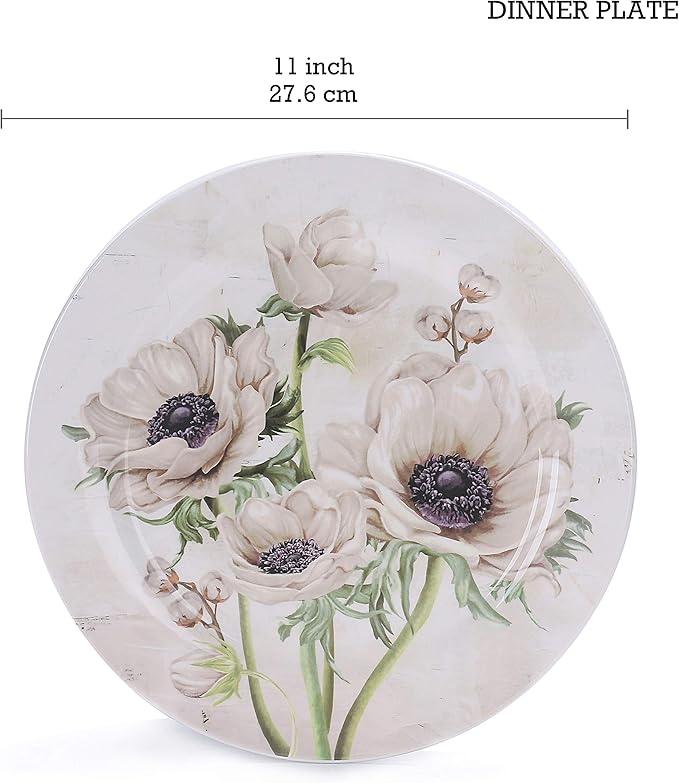 Bico Purple Poppy Ceramic 12 pcs Dinnerware Set Service for 4 Inclusive of 11 inch Dinner Plates 8.75 inch Salad Plates and 35oz Dinner Bowls for Party Microwave &amp Dishwasher Safe